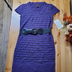 She's Cool -Women's  Stripe Short Sleeve Shirt Dress Crew Neck Size  L